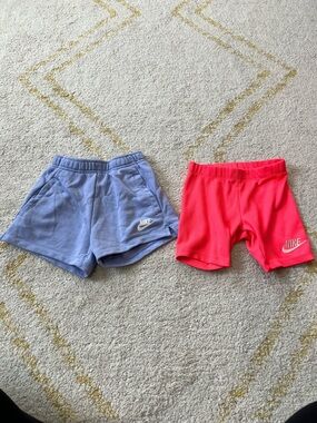Nike Girls Lavender Knit Shorts + Hot Pink Bike Shorts Set
